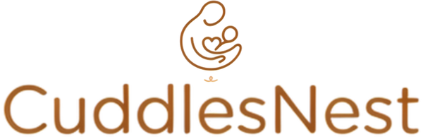 CuddlesNest logo in a warm brown color on a solid white background, featuring a stylized mother-and-child silhouette above the brand name.