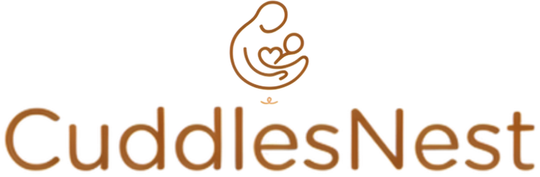 CuddlesNest logo in a warm brown color on a solid white background, featuring a stylized mother-and-child silhouette above the brand name.